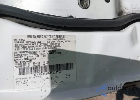 2003 Lincoln Town Car Signature z USA, uszkodzony, nr VIN 1LNHM82W73Y632552